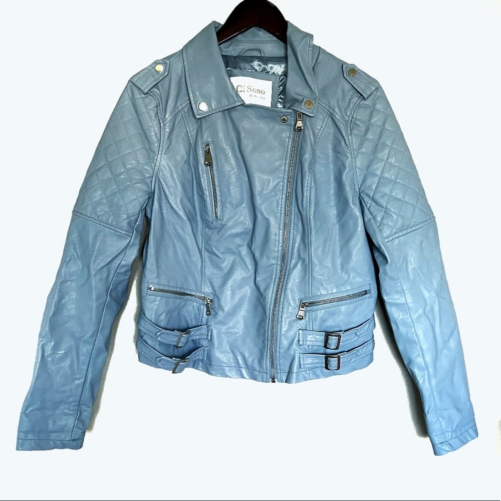 blue faux leather jacket